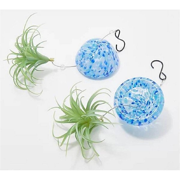 Ultimate Innovations Glass Jellyfish with Faux Plant Blue Set of 2 1061